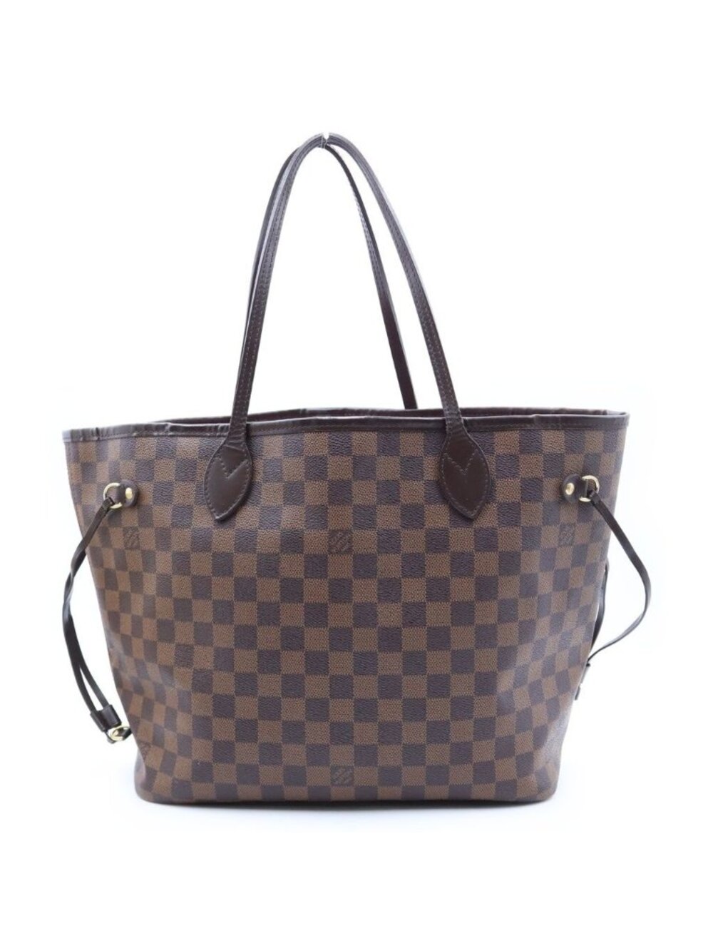 Louis Vuitton Damier Neverfull MM Tote Bag Brown Leather